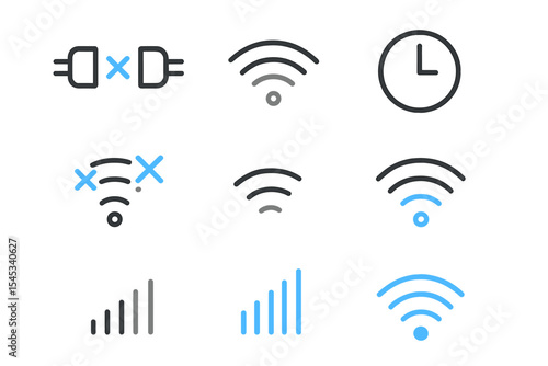 Glowing network icons displaying connectivity and signal strength