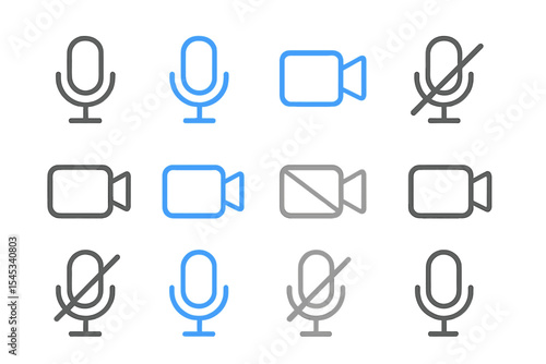 Digital communication icons with microphone and video symbols on dark background