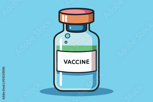 Vaccine bottle on a light blue background with label