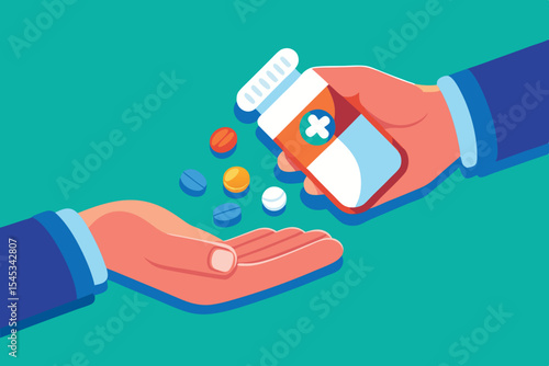 Healthcare worker provides medication to patient at a clinic during daytime