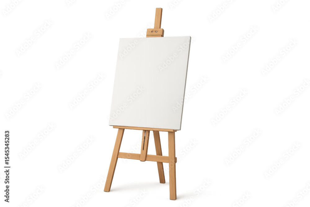 Wooden easel is holding a blank white canvas on transparent background, ready for painting or presentation Wooden easel is holding a blank white canvas on transparent background, ready for painting or presentation