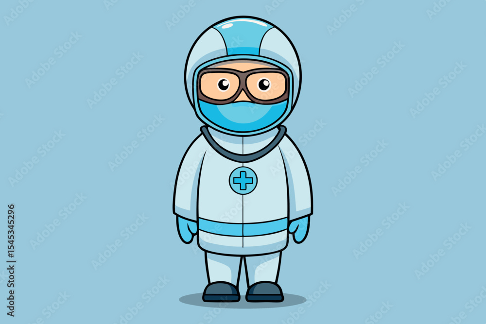 Obraz premium Cartoon character in protective suit with goggles on simple background