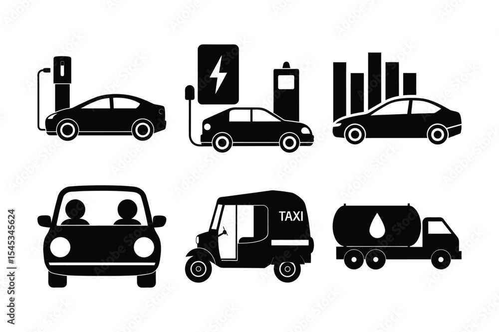 Naklejka premium Silhouette car transportation modes icon set.