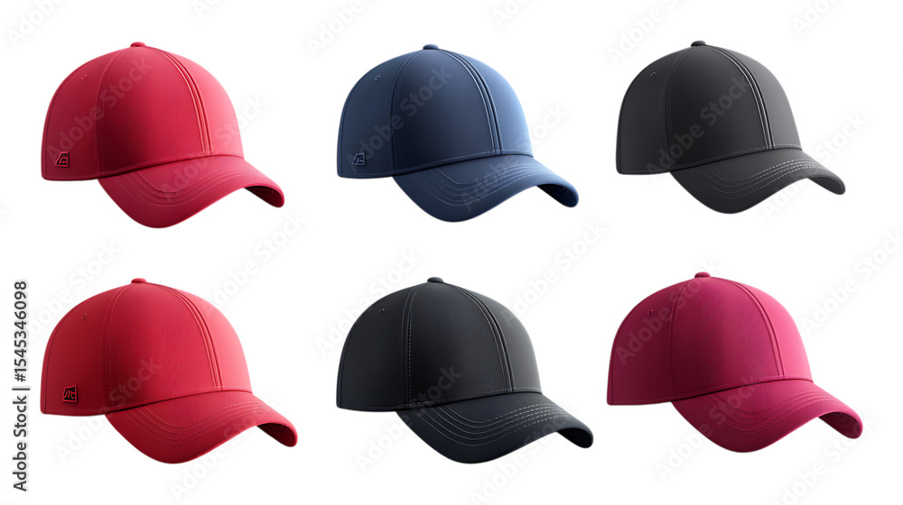 Six Distressed Baseball Caps Color Options Variety On Transparent Background Six Distressed Baseball Caps Color Options Variety On Transparent Background