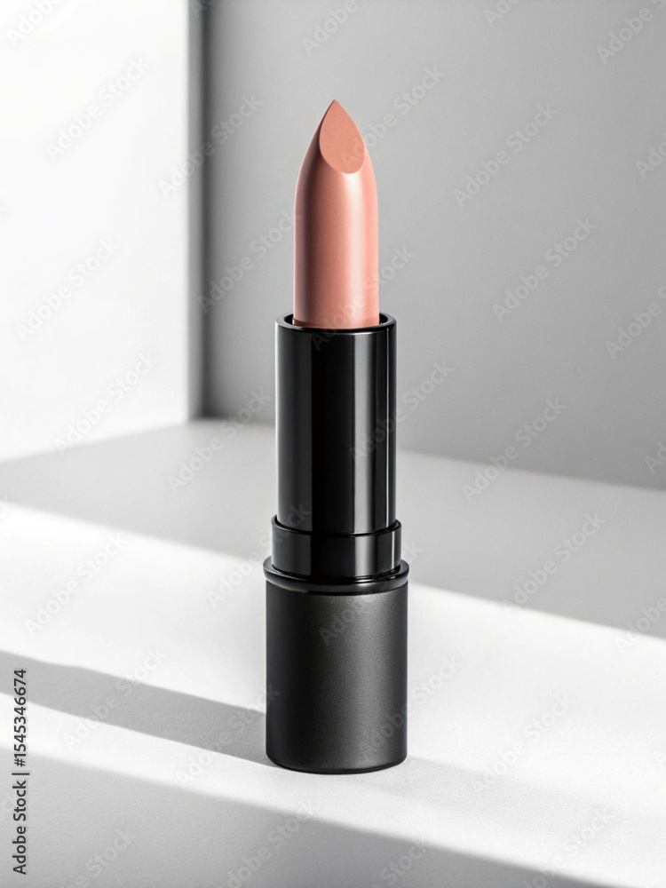 Hyperrealistic Lipstick Image Nude Shade in Elegant Black Packaging Hyperrealistic Lipstick Image Nude Shade in Elegant Black Packaging