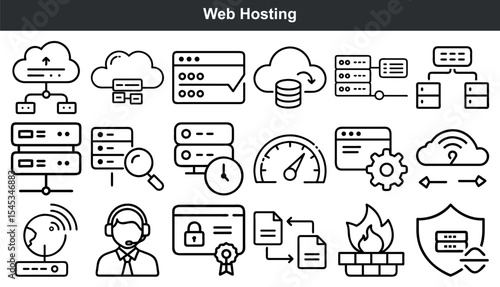 Web Hosting Icons Cloud Server Network Data Security