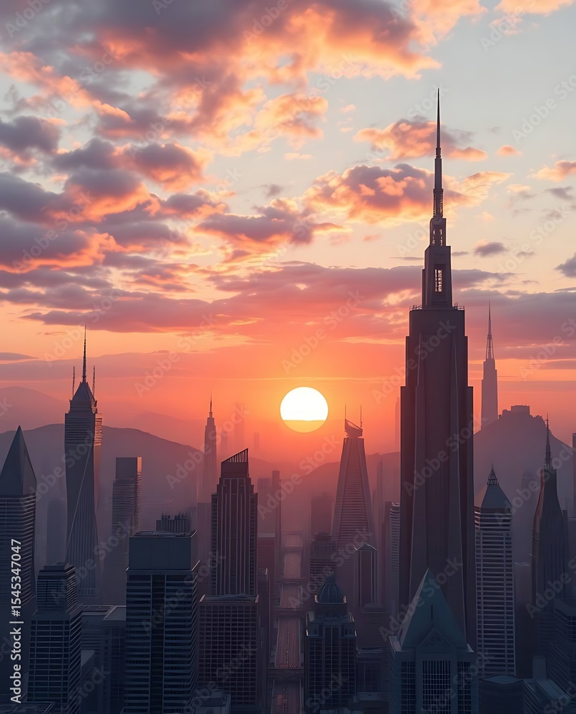 Obraz premium Futuristic city sunset