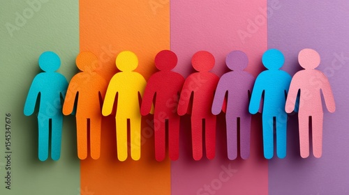 Wallpaper Mural Group of people are standing in a row, each one wearing a different color. Concept of unity and diversity, as the people are all different but still standing together Torontodigital.ca