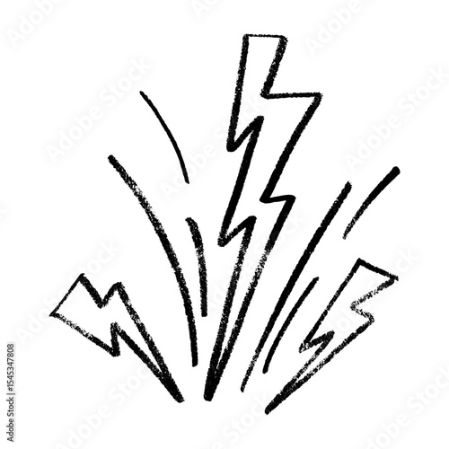 Thunder bolt doodle with hand-drawn lightning flash. Electric energy icon in sketch style. Flat vector illustration isolated on white background.