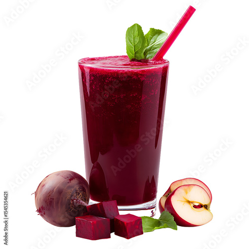 Refreshing Beet and Apple Juice in a Glass with Mint Garnish