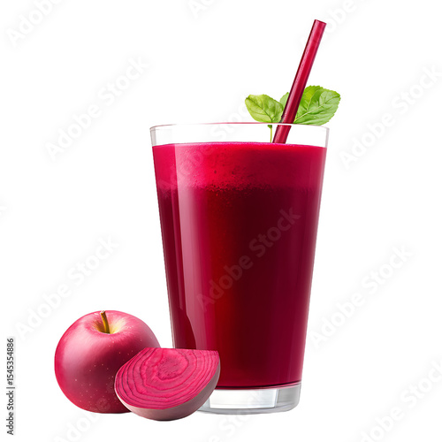 Refreshing Beet and Apple Juice in a Glass with Mint Garnish