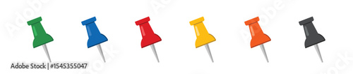 set Icon button pin, needle. Stationery pin isolated flat symbol for notes and stickers in the office. Pin, tack for attaching notices