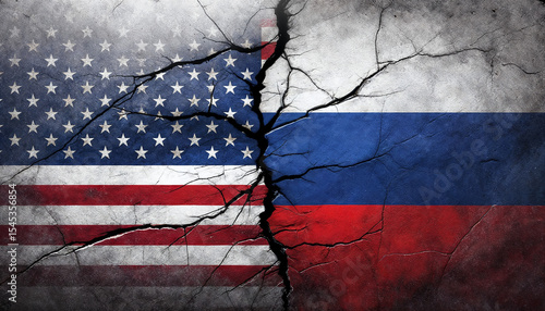 Wallpaper Mural Cracked flags of usa and russia representing conflict Torontodigital.ca