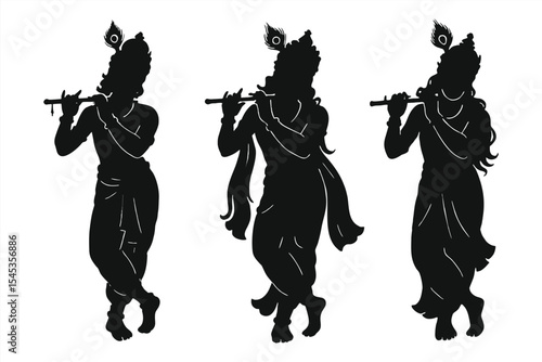 Shree Krishna silhouette on white background EPS