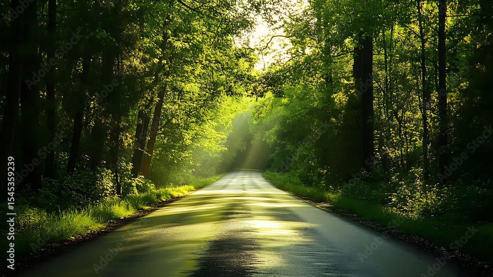 Obraz premium Ultra HD A car driving on a windy coastal green jungle road background image forest highway image tropical forest jungle road photo green forest road scene pine tree jungle road picture