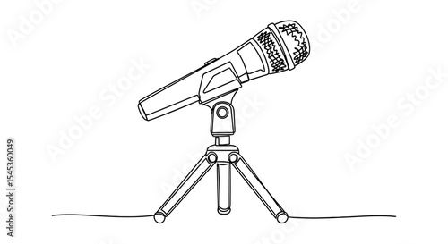 Microphone on Stand: A minimalistic, artistic rendering of a microphone mounted on a tripod stand, conveying a sense of clarity and simplicity.