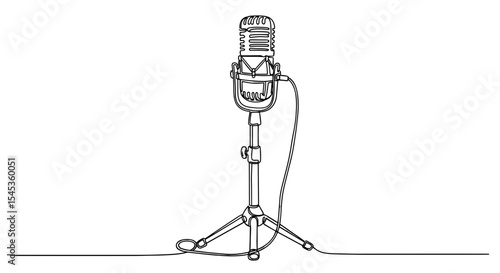 Retro Microphone on Stand: A vintage microphone on a sturdy stand, the image captures the essence of vocal recording. The simple lines highlight the microphone's design.
