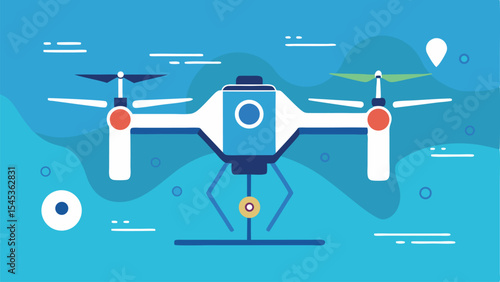 Modern vector illustration of a stylized drone in flight with blue background