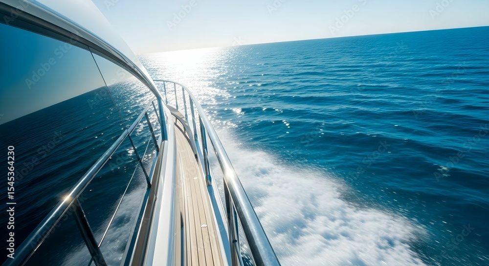 Fototapeta premium Luxury yacht cruising over calm blue waters under a clear sky during midday