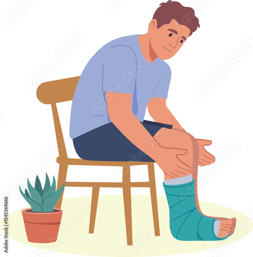 Injured Man Sitting With Bandaged Foot