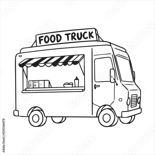 Charming Hand Drawn Food Truck Illustration Ready for Branding A Classic Mobile Kitchen Concept Art