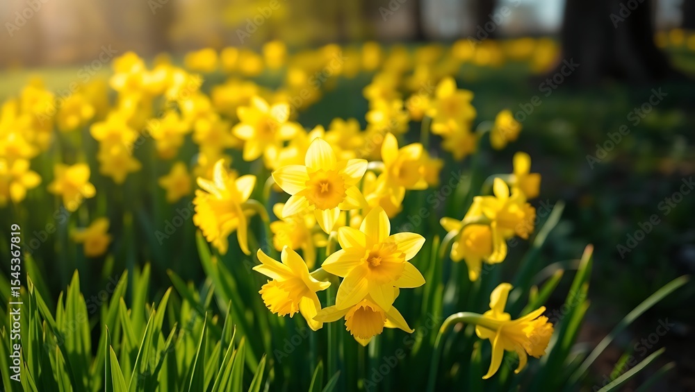 Obraz premium Vibrant Daffodils in Spring Sunlight Creative background image