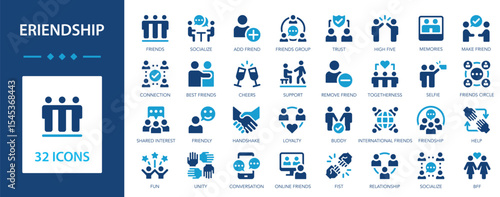 Friendship icon set. Friends, support, socialize, friendly, best friends, cheers, trust, presentation, feedback.