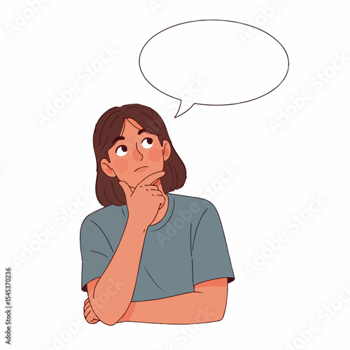  Thinking Woman with Blank Speech Bubble – Vector