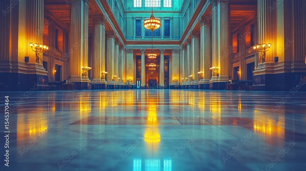 Obraz premium Grand hall, polished marble floors, elegant columns