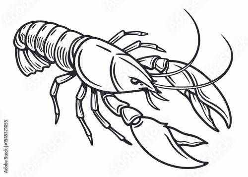 Line art drawing of a crawfish or crayfish
