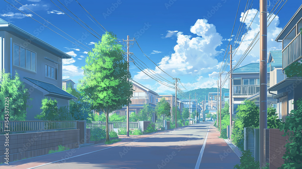Naklejka premium アニメ調の背景 閑静な住宅街