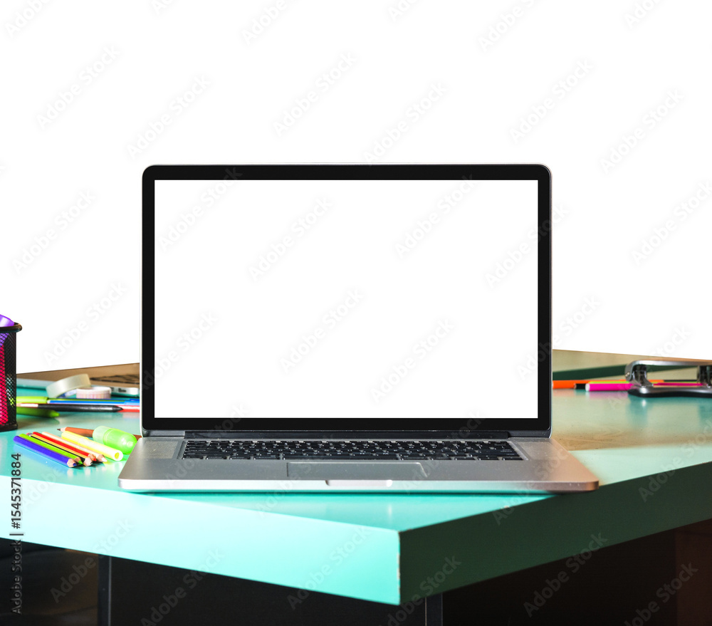 Fototapeta premium Laptop Notebook on table with transparent screen and transparent background