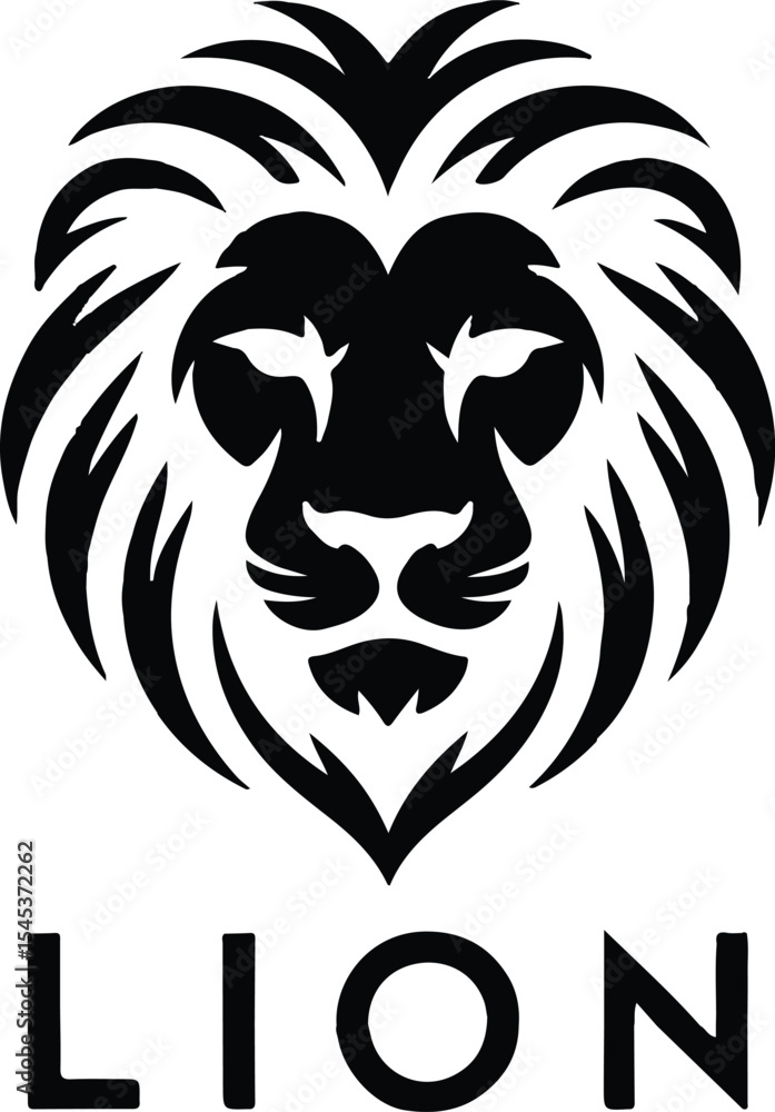 Fototapeta premium black Lion Head Logo Design Vector Illustration with Stylized Mane and Text on white background