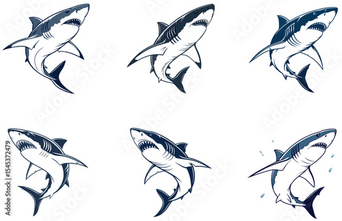 Shark Vector Designs Set Clean and Bold Marine Predator Graphics for Creative Projects