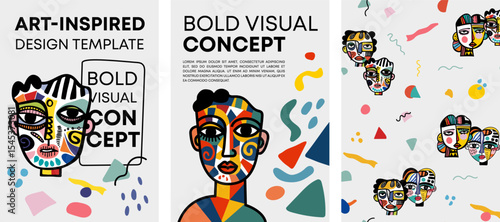 Bold Visual Concept Cubist Face Poster Vector Illustration for Abstract Art Themes in Vibrant Colors for Modern Decor