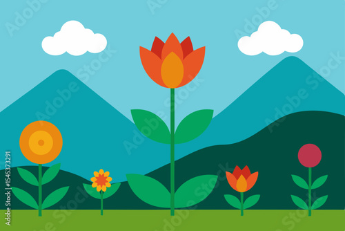 spring landscape with tulips