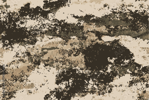 A camouflage pattern with an olive green, black, and white color scheme.Texture military camouflage seamless pattern. Abstract army and hunting masking camo endless ornament background. 