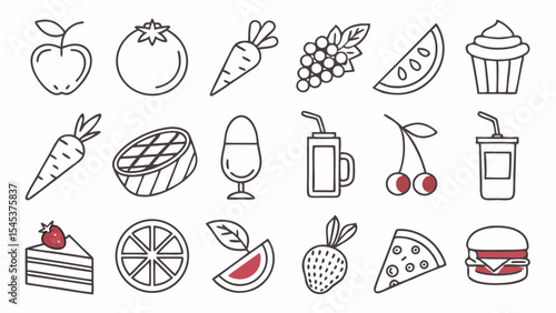 Delicious Food Icons Generated AI Line Art for Culinary Designs