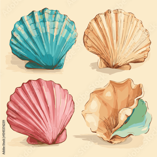 Vector illustration set of seashells