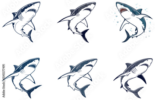 Shark Vector Designs Set Bold and Minimal Ocean Shark Illustrations for Creative Use