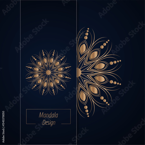 Luxury Royal Golden Mandala Ornament on Dark Blue Background – Elegant Decorative Design and Premium Abstract Floral Art..vector illustrator