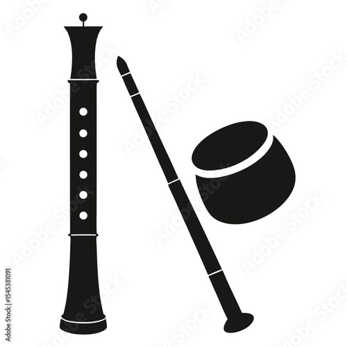 Traditional Musical Instruments Flute, Drum, and Stick Icon