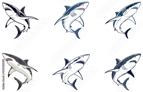 Shark Vector Designs Set Bold and Minimal Ocean Shark Illustrations for Graphic Projects