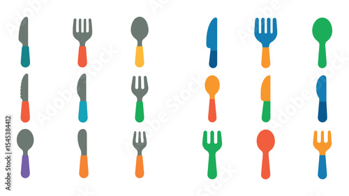 Colorful Cutlery Icons Grid