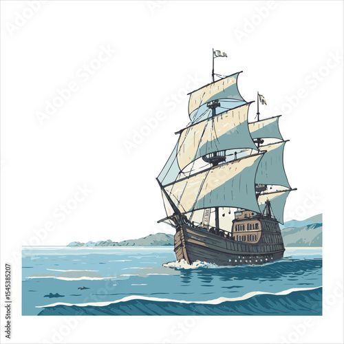 Sailing ship wood cut.