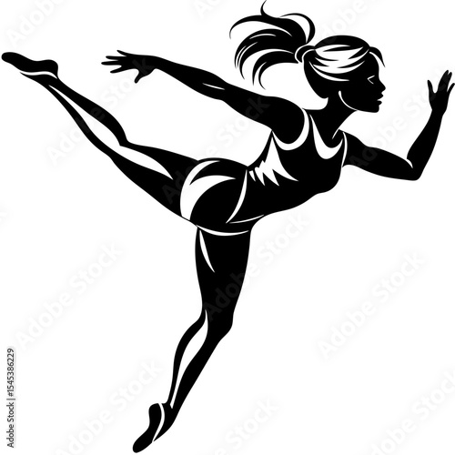 Silhouette of a gymnast isolated on white background