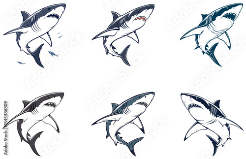 Shark Vector Designs Set Clean and Bold Shark Illustrations for Ocean-Themed Projects