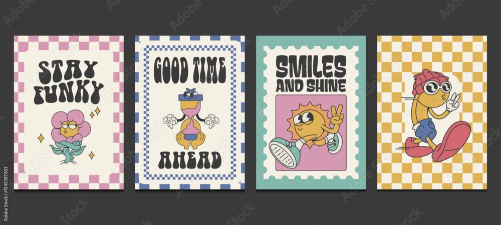 Fototapeta premium hand drawn retro cartoon trendy collection, vector illustration