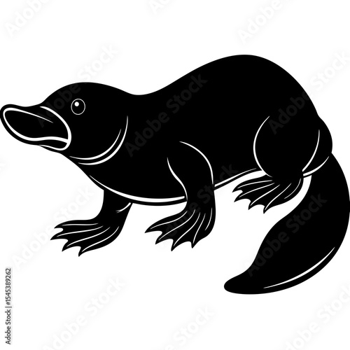 Platypus isolated on white background in black and white