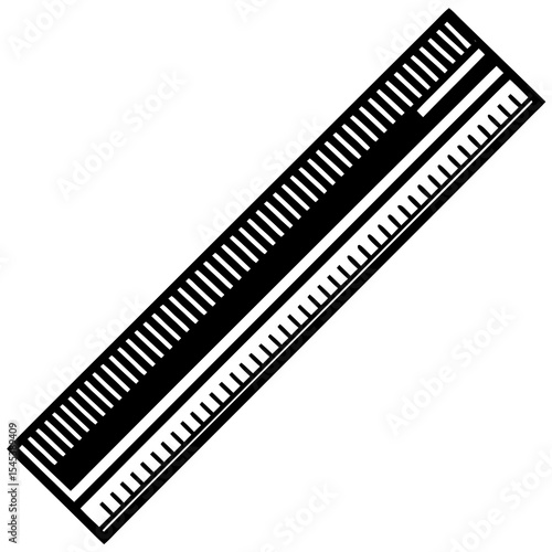 Black ruler for measuring length isolated on white background